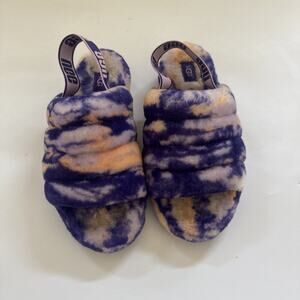 UGG RAINBOW FLUFF YEAH SLIDE Slippers Marble Multicolor Size 11 CLEAN